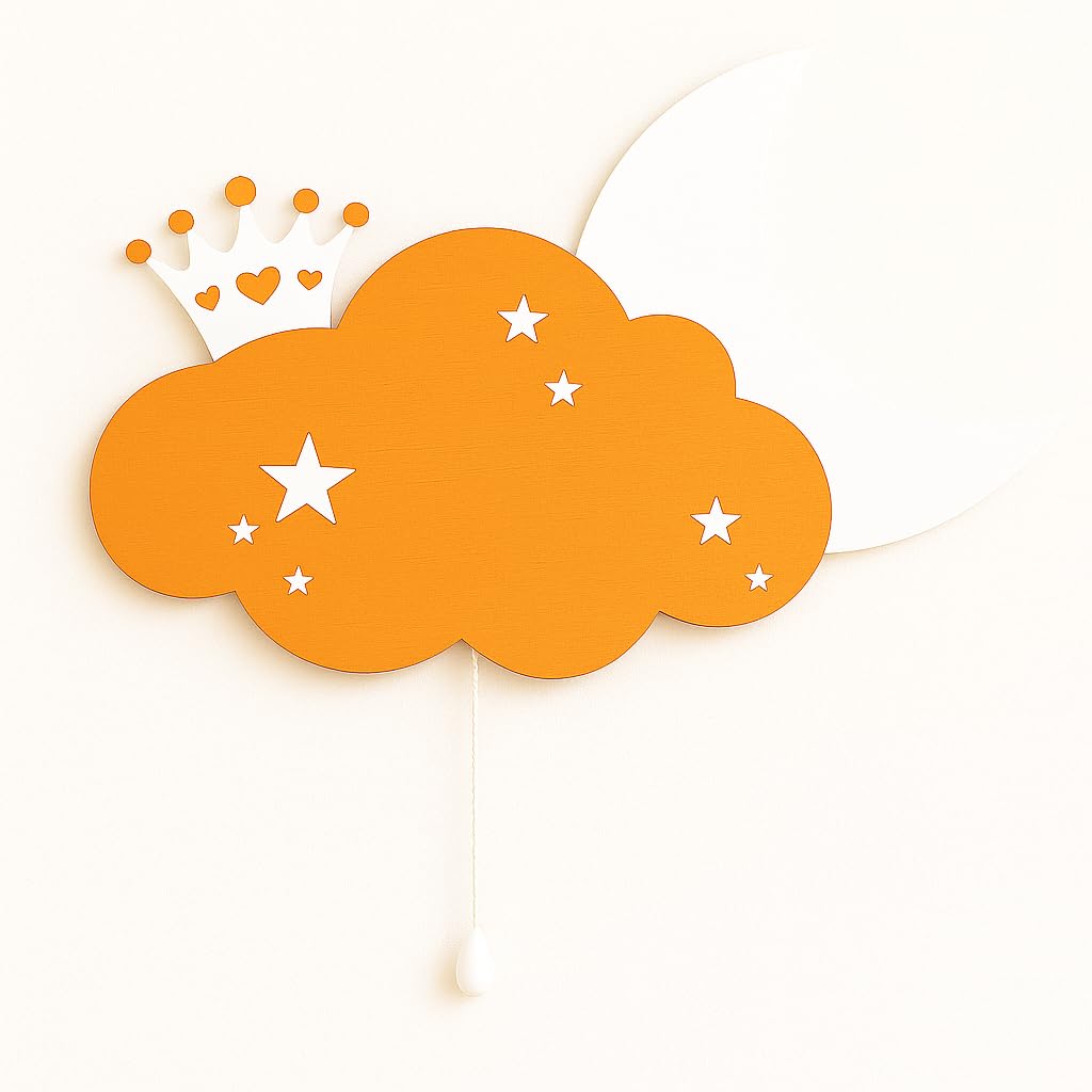 Warm Orange Crown Cloud & Moon Wall Lamp for Kids Room | Nursery Decor