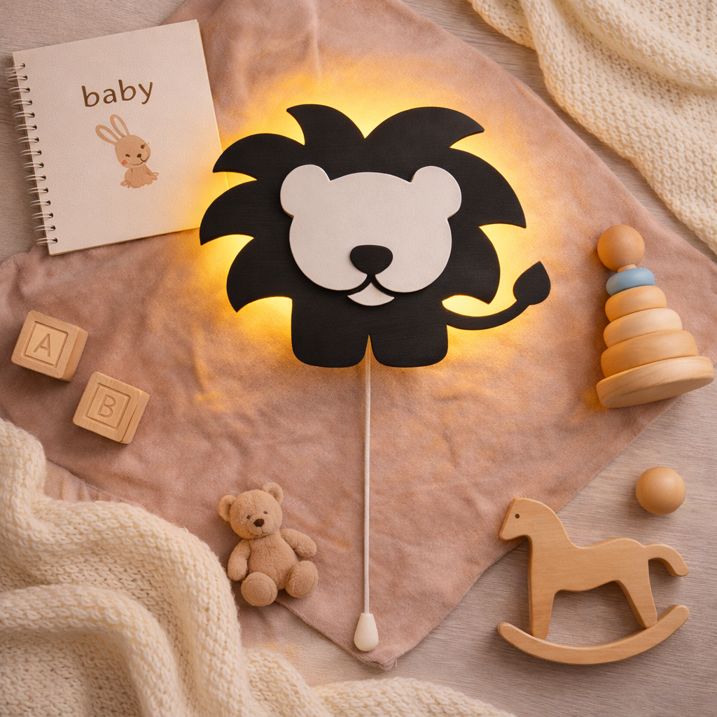 Black Lion Wall Lamp for Kids Room | Nursery Decor