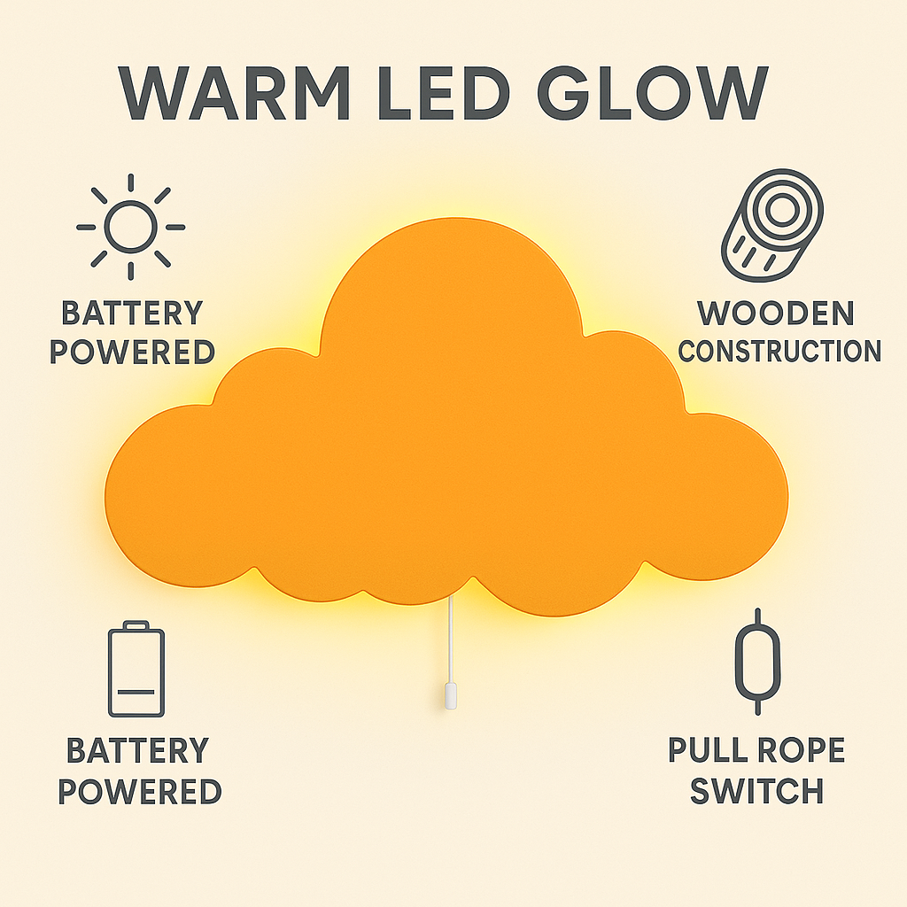 Orange Cloud Wall Lamp for Kids Room | Nursery Decor