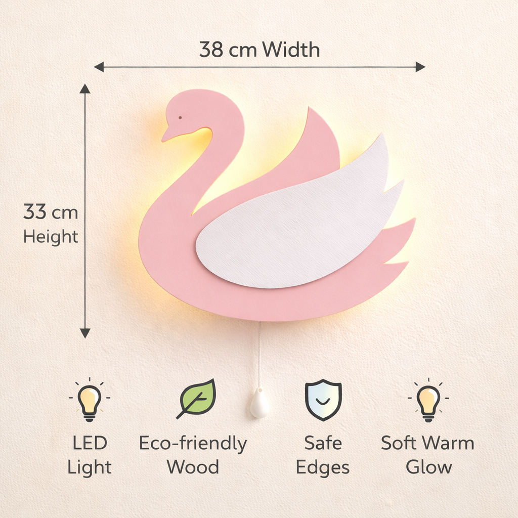 Pink Swan Shape Wall Lamp for Kids Room | Nursery Decor
