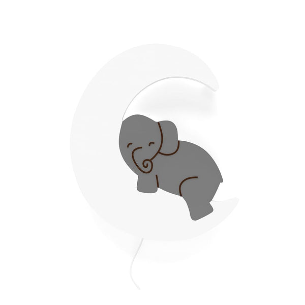 Grey Elephant on Moon Wall Lamp for Kids Room | Nursery Decor