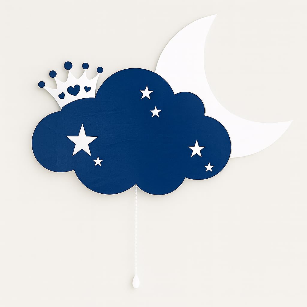 Blue Crown Cloud & Moon Wall Lamp for Kids Room | Nursery Decor