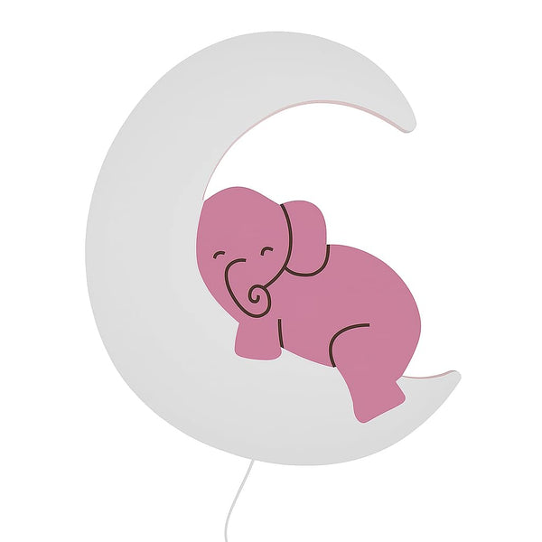 Pink Elephant on Moon Wall Lamp for Kids Room | Nursery Decor