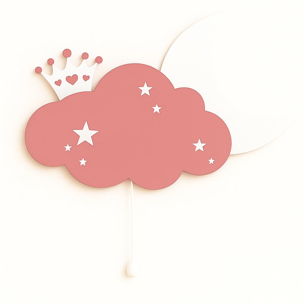 Baby Pink Cloud & Moon Crown Wall Lamp for Kids Room | Nursery Decor