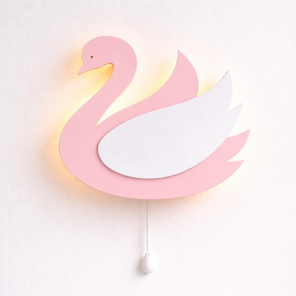 Pink Swan Shape Wall Lamp for Kids Room | Nursery Decor