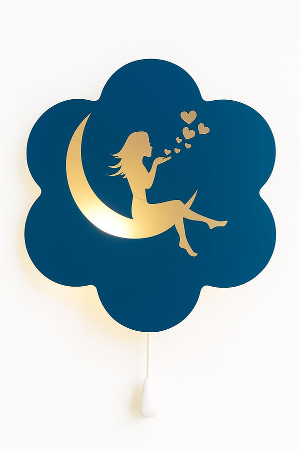 Girl on Moon Wall Lamp for Kids Room | Nursery Decor