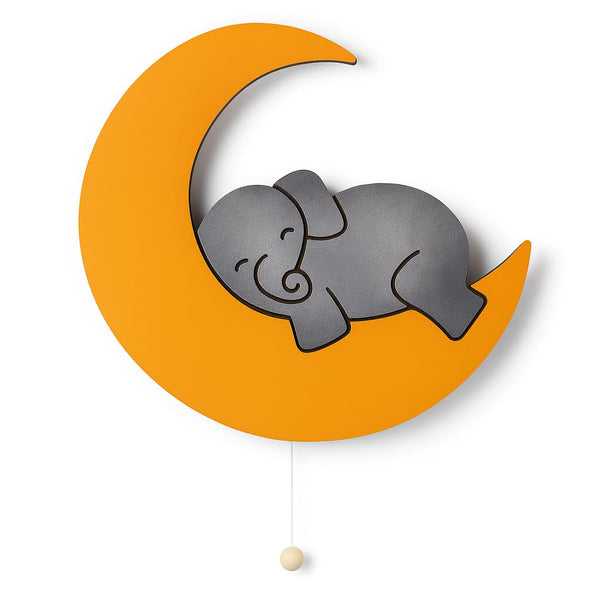 Grey Elephant on Yellow Moon Wall Lamp for Kids Room | Nursery Decor