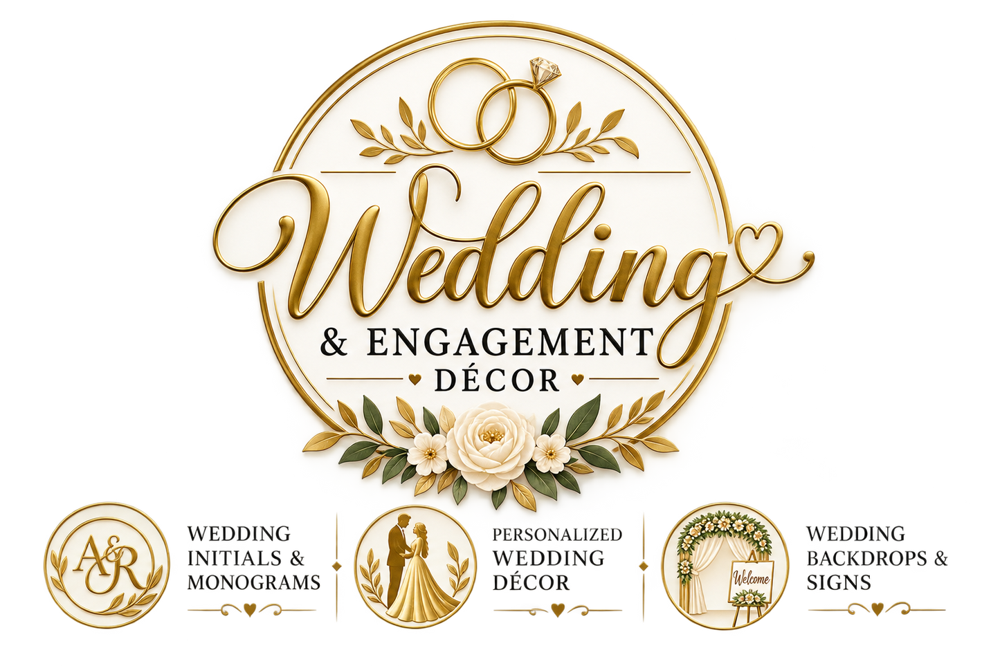 Custom Golden Acrylic Wedding Monogram | Personalized Initials for Marriage, Engagement & Roka Décor (9"x9"))