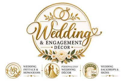 Custom Golden Acrylic Wedding Monogram | Personalized Initials for Marriage, Engagement & Roka Décor (9"x9"))
