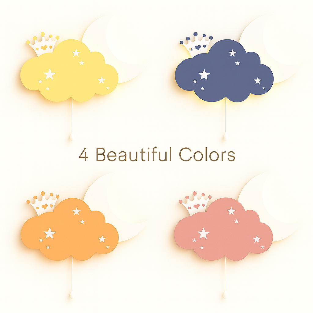 Baby Pink Cloud & Moon Crown Wall Lamp for Kids Room | Nursery Decor