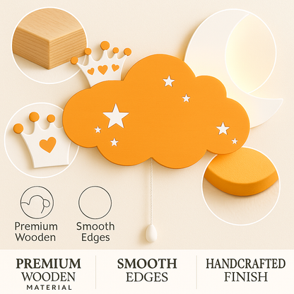 Warm Orange Crown Cloud & Moon Wall Lamp for Kids Room | Nursery Decor