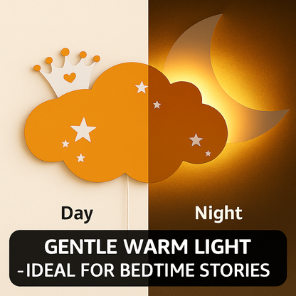Warm Orange Crown Cloud & Moon Wall Lamp for Kids Room | Nursery Decor