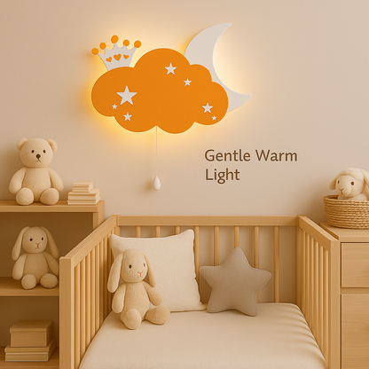 Warm Orange Crown Cloud & Moon Wall Lamp for Kids Room | Nursery Decor