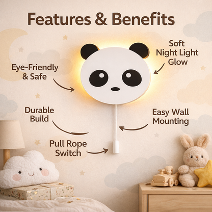 Panda Face Wall Lamp for Kids Room | Nursery Decor