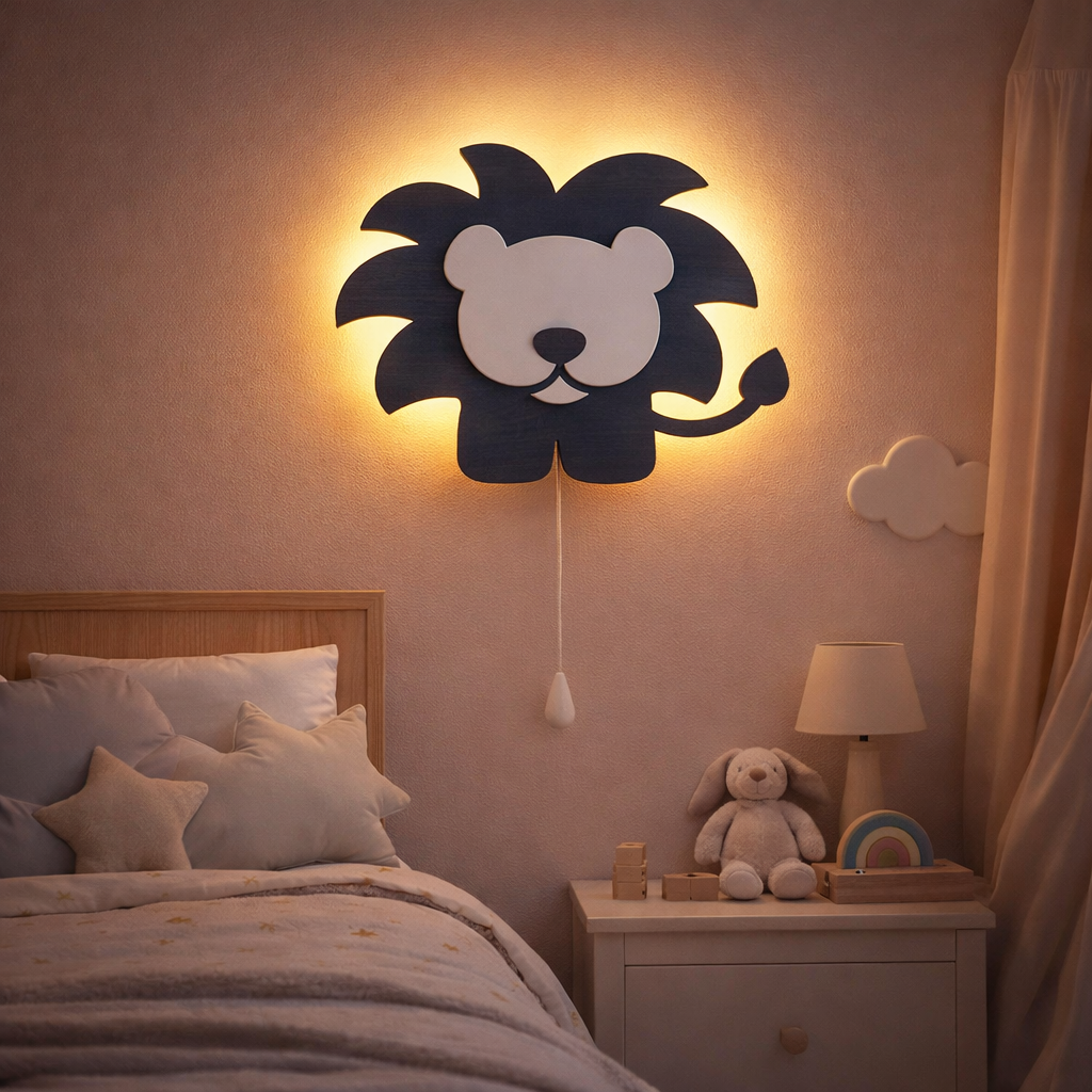 Blue Lion Wall Lamp for Kids Room | Nursery Decor