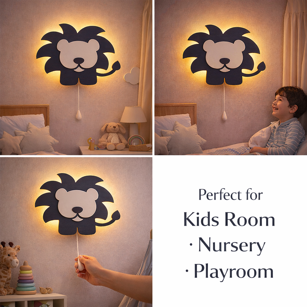 Blue Lion Wall Lamp for Kids Room | Nursery Decor
