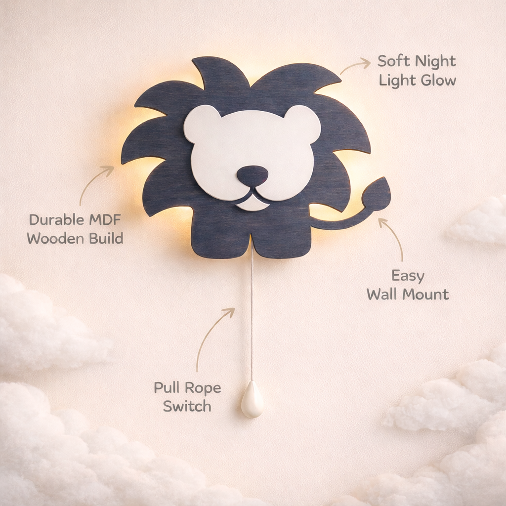 Blue Lion Wall Lamp for Kids Room | Nursery Decor