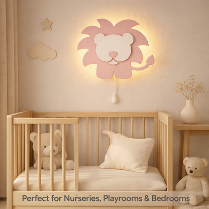 Pink Lion Wall Lamp for Kids Room | Nursery Decor