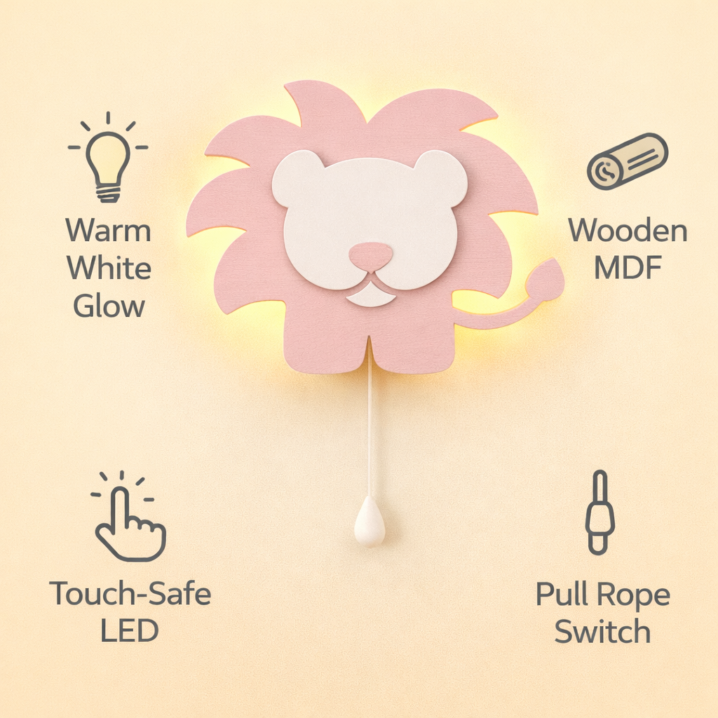 Pink Lion Wall Lamp for Kids Room | Nursery Decor