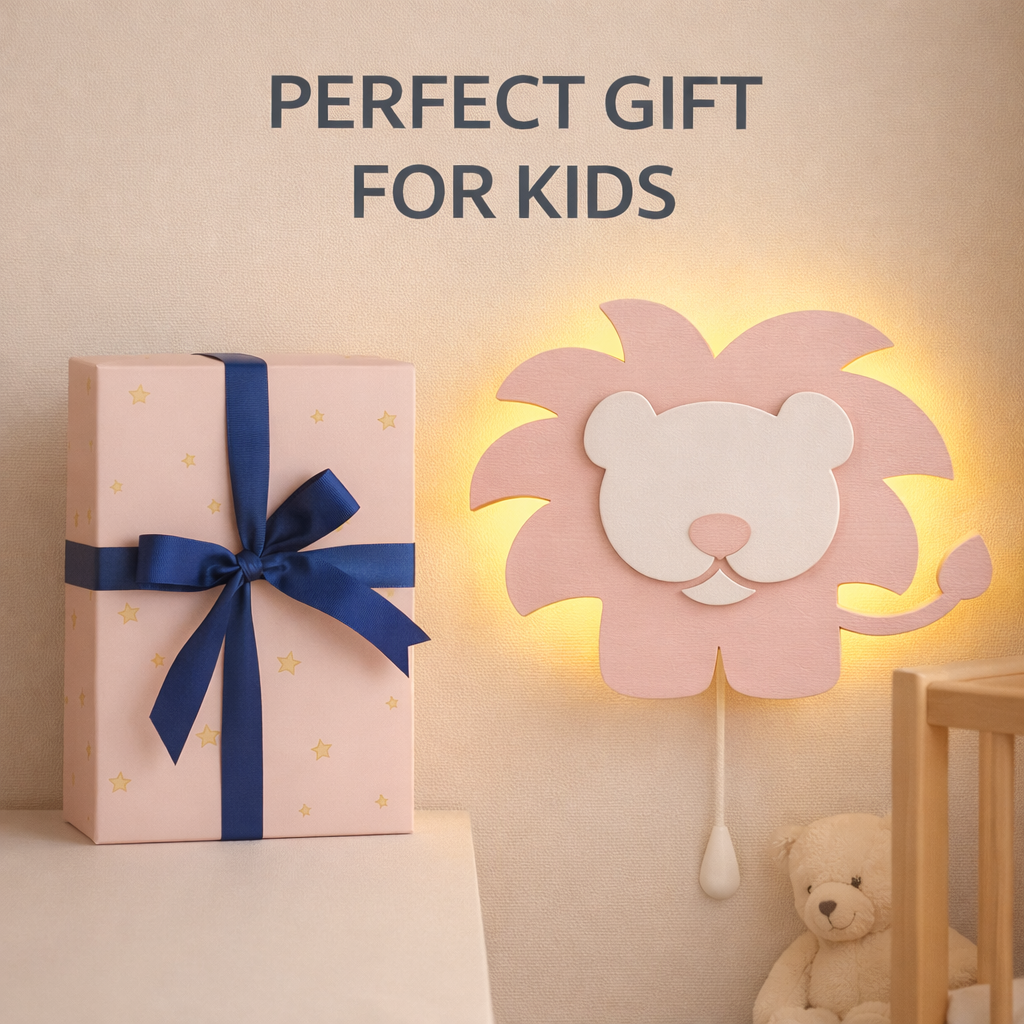 Pink Lion Wall Lamp for Kids Room | Nursery Decor