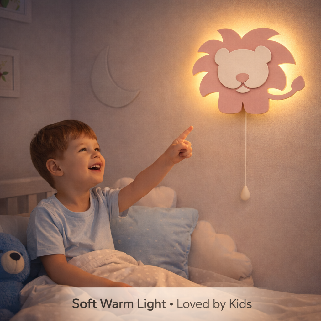 Pink Lion Wall Lamp for Kids Room | Nursery Decor