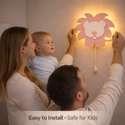 Pink Lion Wall Lamp for Kids Room | Nursery Decor
