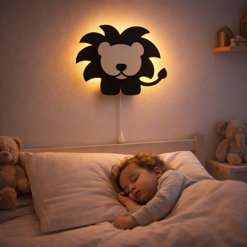 Black Lion Wall Lamp for Kids Room | Nursery Decor