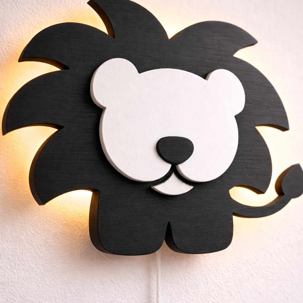 Black Lion Wall Lamp for Kids Room | Nursery Decor