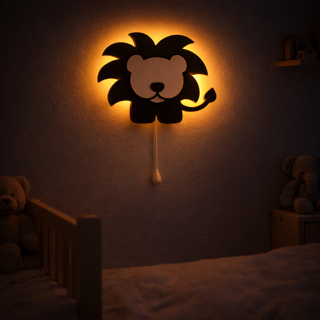 Black Lion Wall Lamp for Kids Room | Nursery Decor
