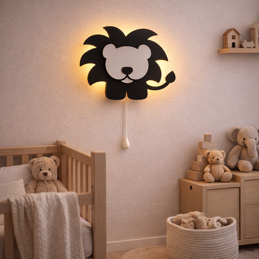 Black Lion Wall Lamp for Kids Room | Nursery Decor