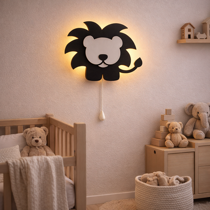 Black Lion Wall Lamp for Kids Room | Nursery Decor