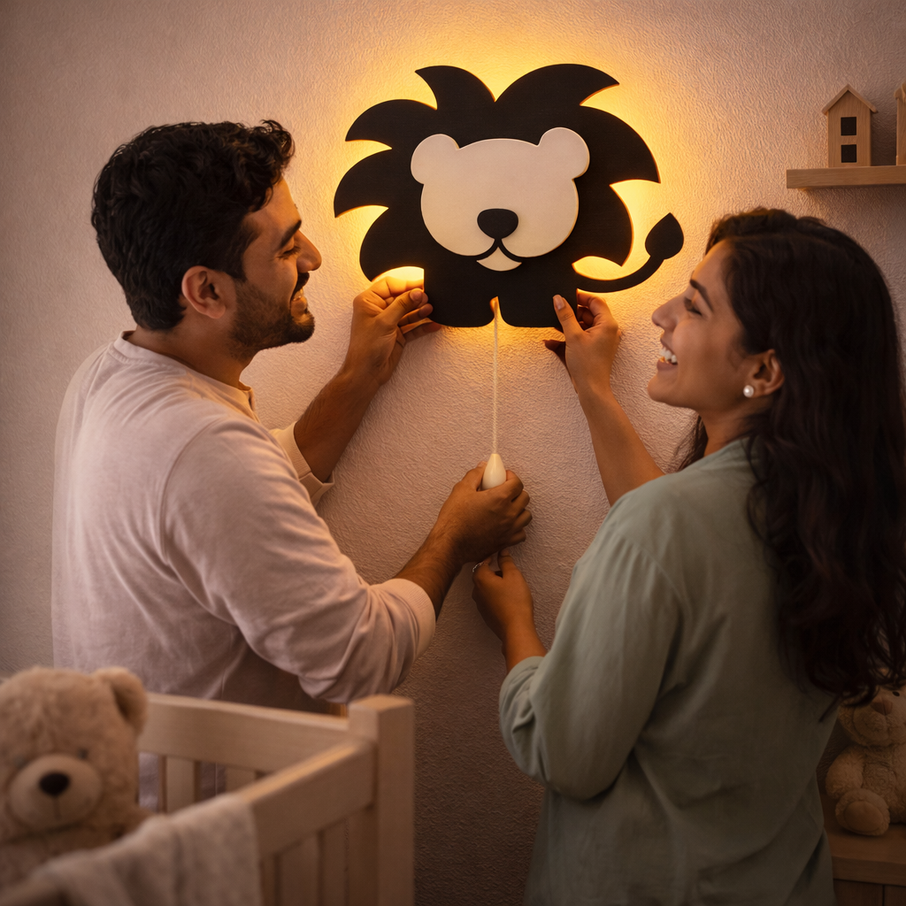 Black Lion Wall Lamp for Kids Room | Nursery Decor