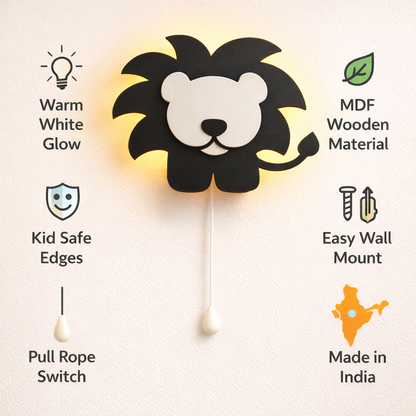 Black Lion Wall Lamp for Kids Room | Nursery Decor