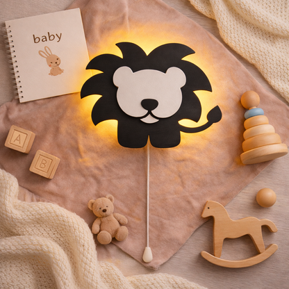 Black Lion Wall Lamp for Kids Room | Nursery Decor