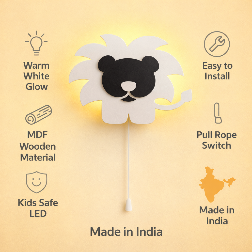 White Lion Shape Wall Lamp for Kids Room | Nursery Decor
