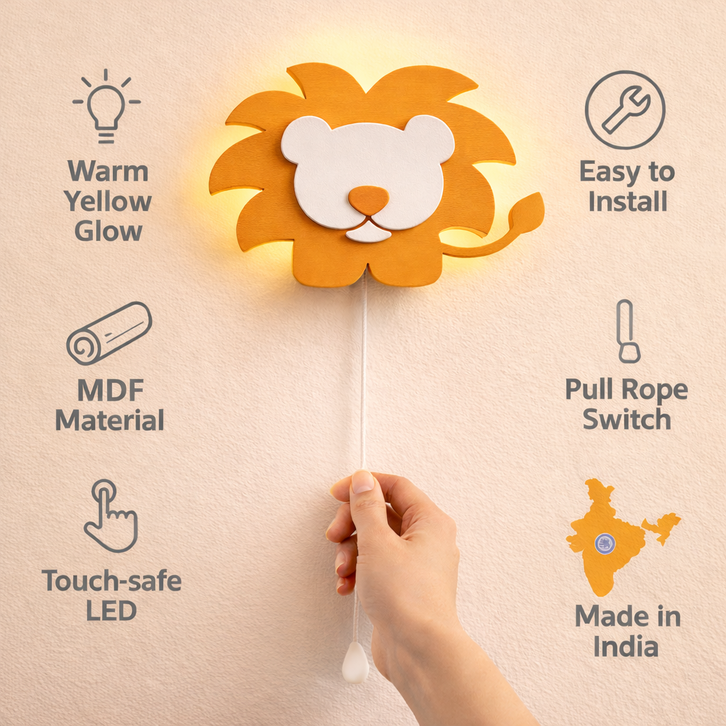Warm Orange or Yellow Lion Wall Lamp for Kids Room | Nursery Decor
