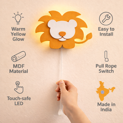 Warm Orange or Yellow Lion Wall Lamp for Kids Room | Nursery Decor