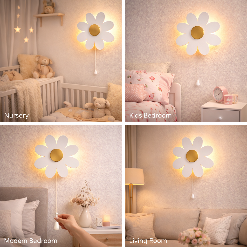 White Flower Wall Lamp for Kids Room | Nursery Decor