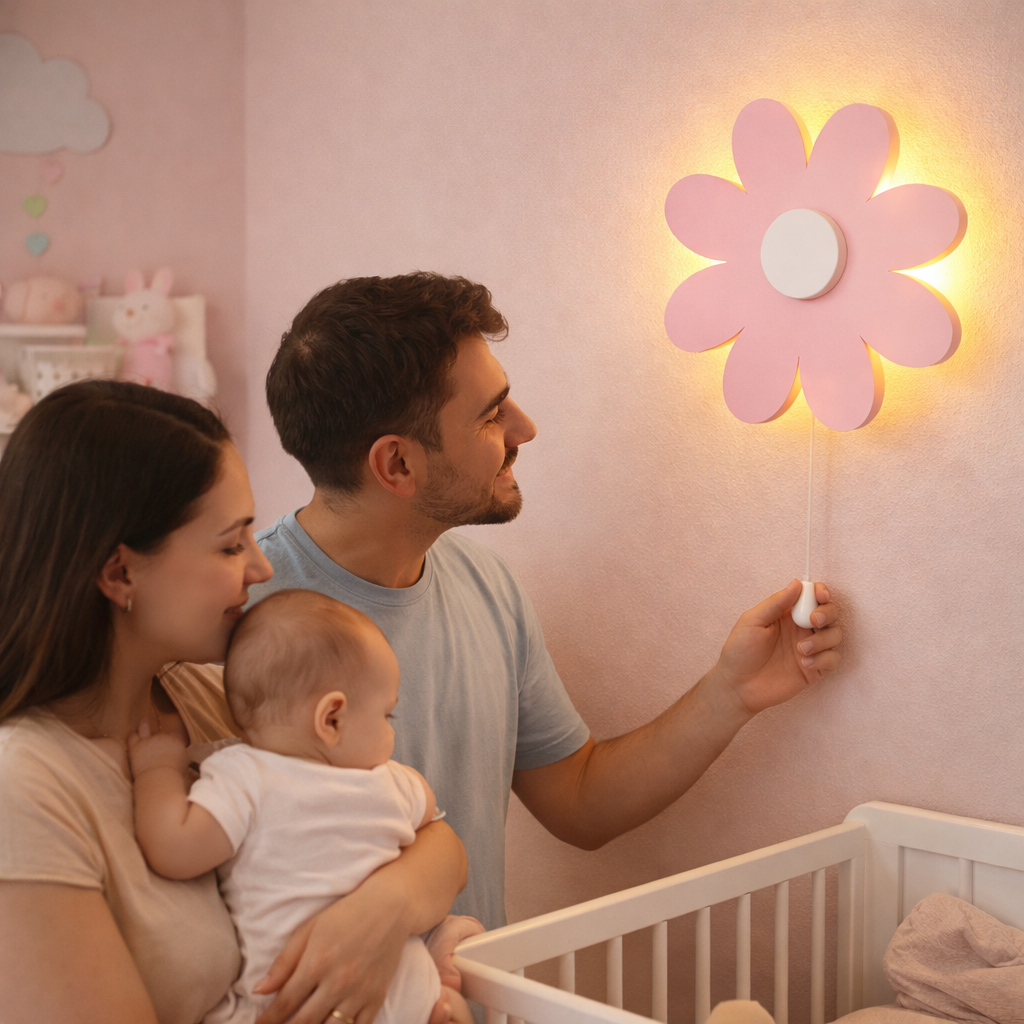 Pink Flower Wall Lamp for Kids Room | Nursery Decor