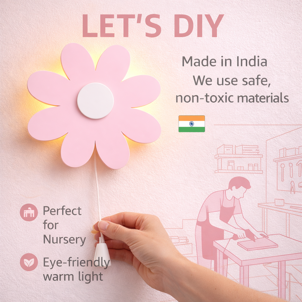 Pink Flower Wall Lamp for Kids Room | Nursery Decor