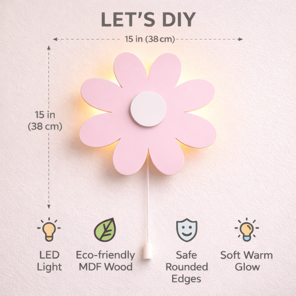 Pink Flower Wall Lamp for Kids Room | Nursery Decor