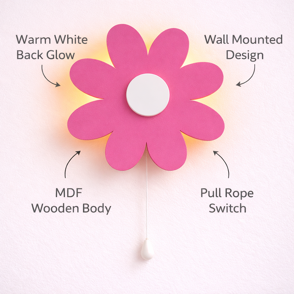 Pink Flower Wall Lamp for Kids Room | Nursery Decor