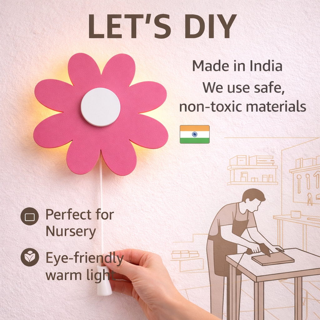 Pink Flower Wall Lamp for Kids Room | Nursery Decor