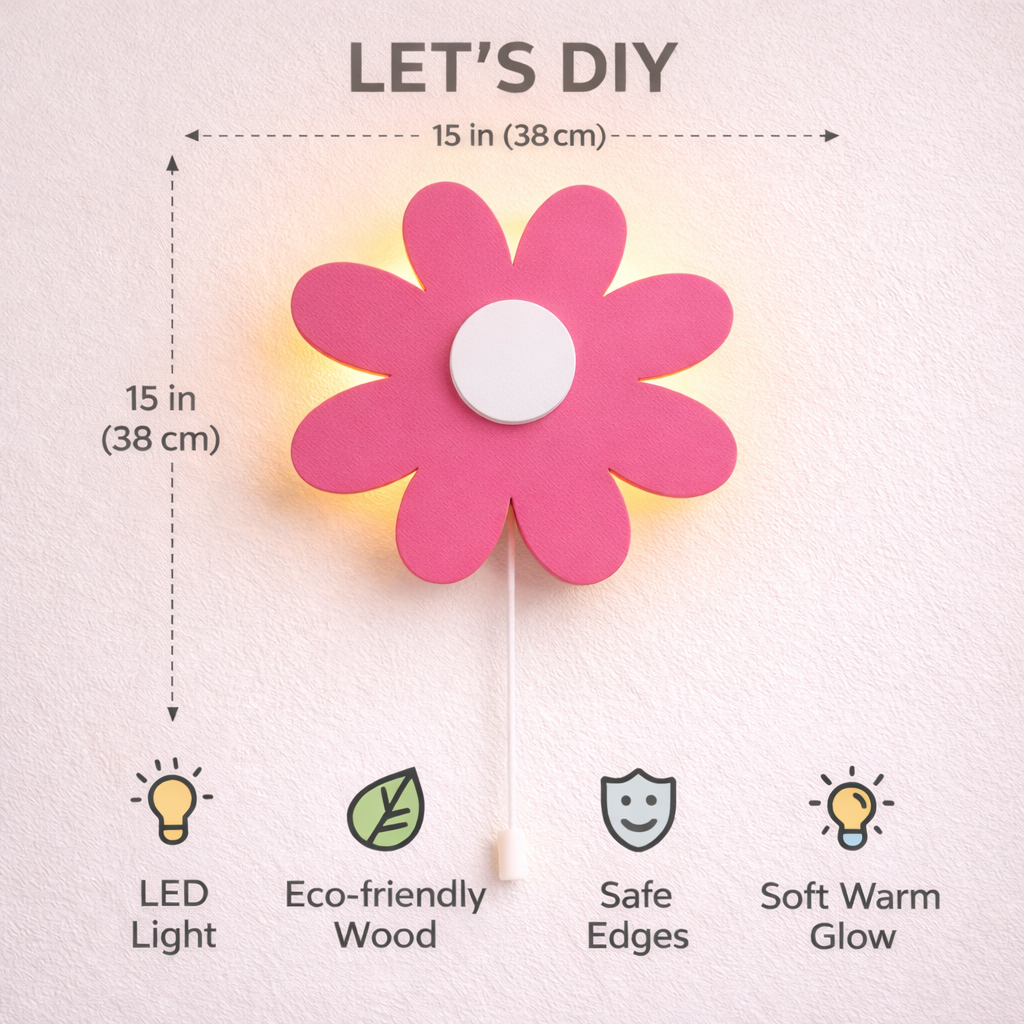 Pink Flower Wall Lamp for Kids Room | Nursery Decor