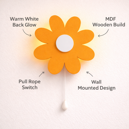 Warm Orange or Yellow Flower Wall Lamp for Kids Room | Nursery Decor