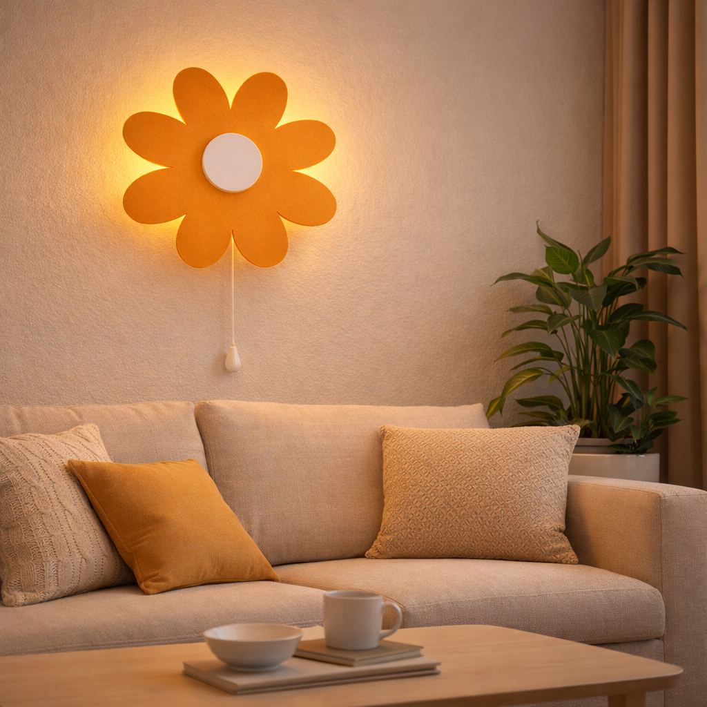 Warm Orange or Yellow Flower Wall Lamp for Kids Room | Nursery Decor