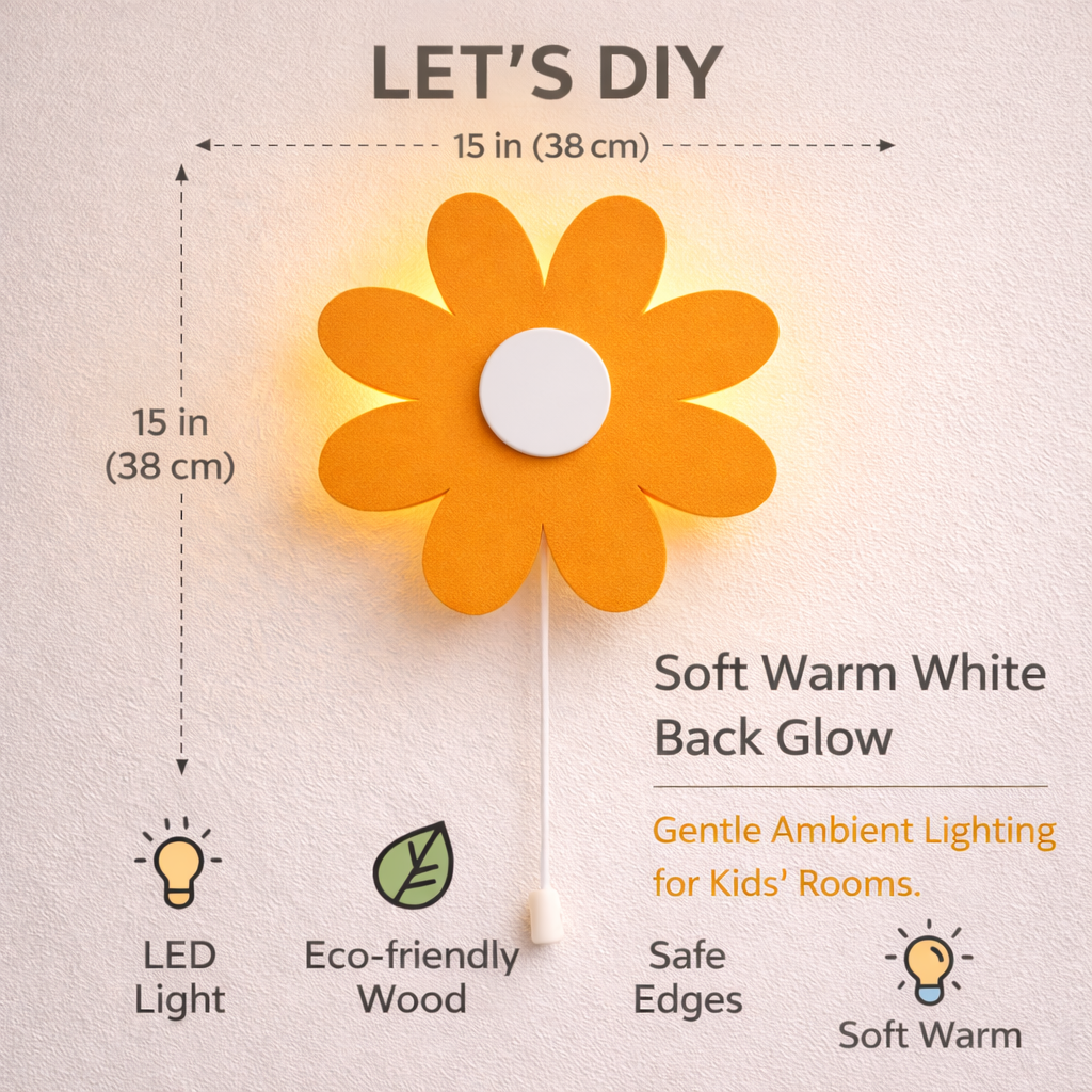 Warm Orange or Yellow Flower Wall Lamp for Kids Room | Nursery Decor