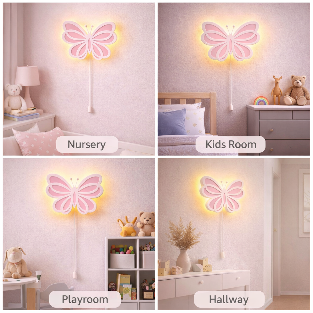 Pink Butterfly Wall Lamp for Kids Room | Nursery Decor