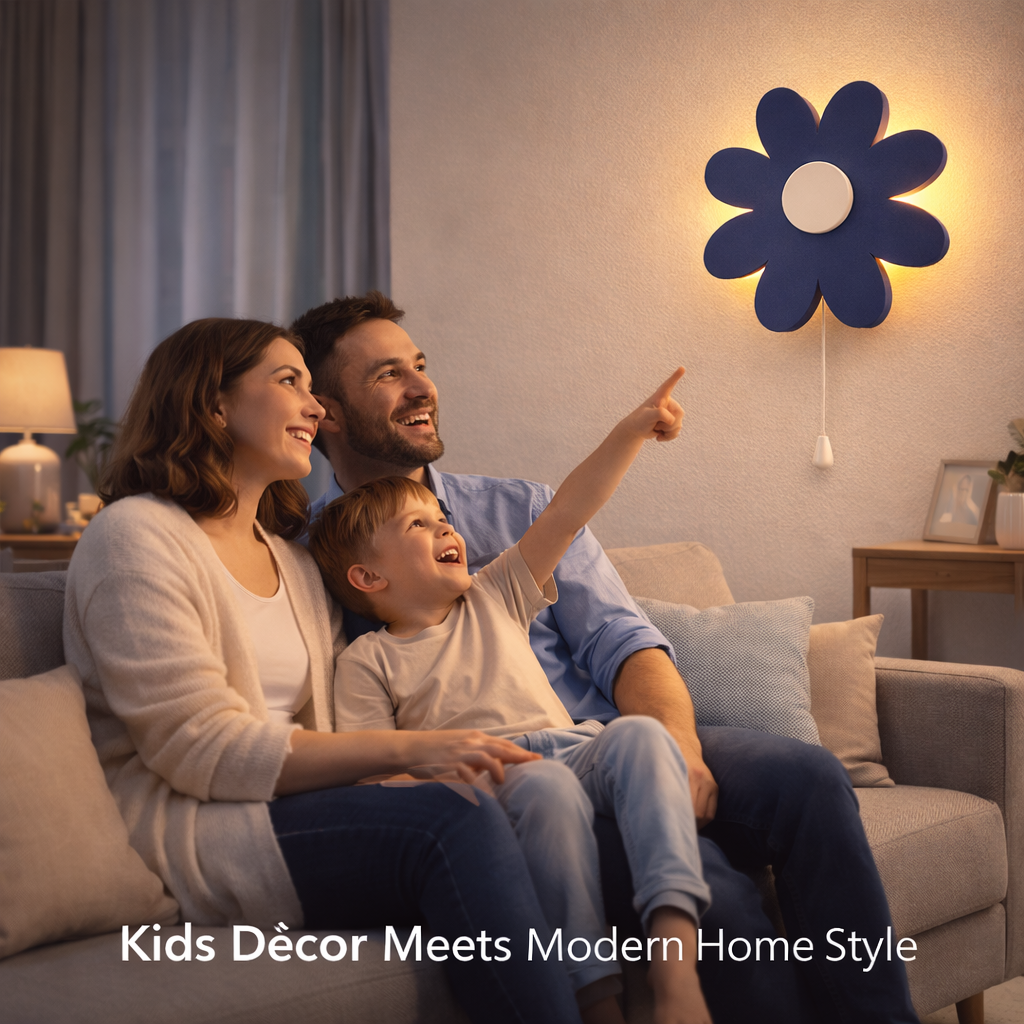 Blue Flower Wall Lamp for Kids Room | Nursery Decor