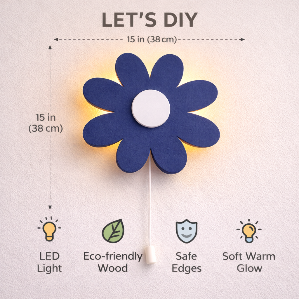 Blue Flower Wall Lamp for Kids Room | Nursery Decor